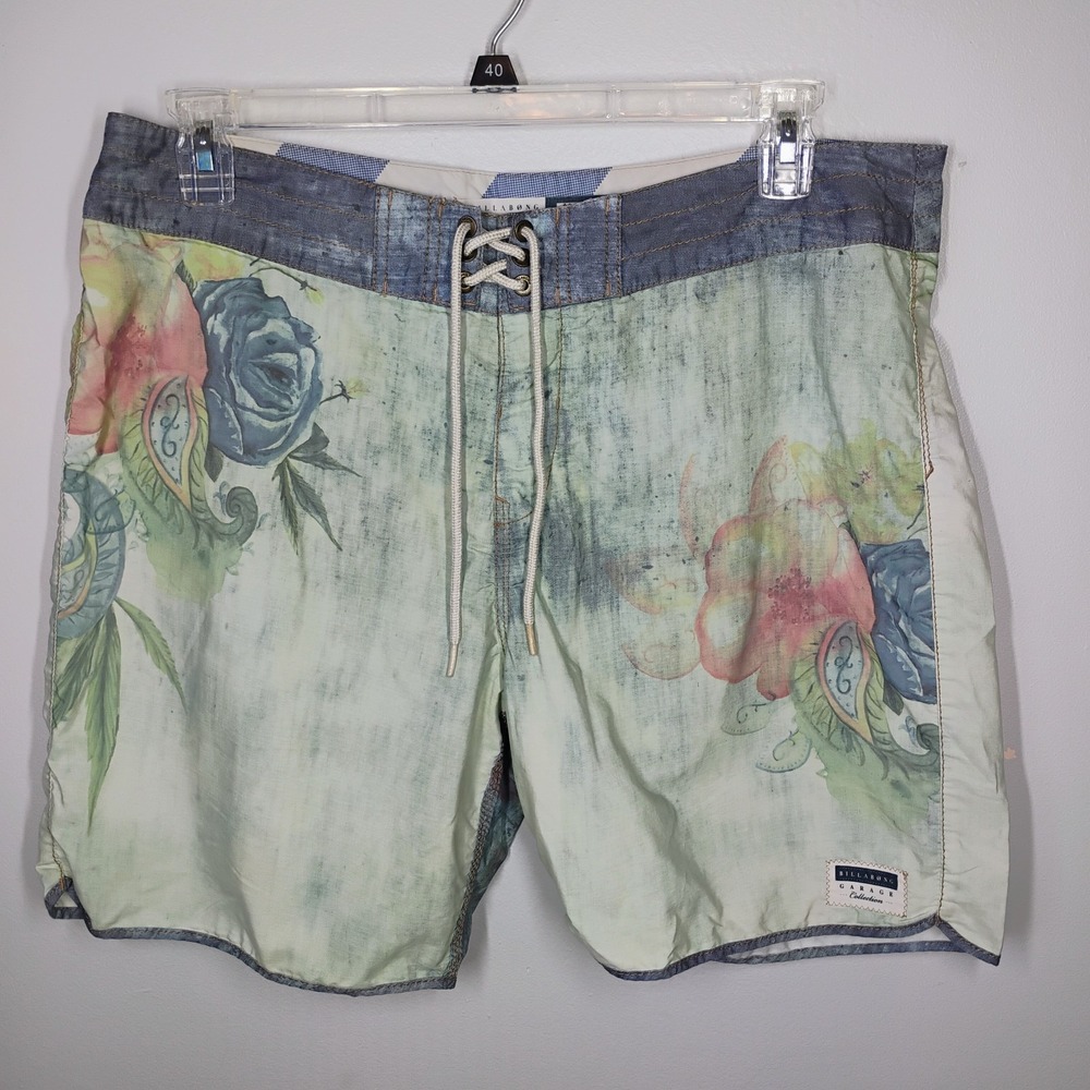 Billabong Garage Collection Board Shorts‎ Men 38 Floral Tattoo Swim Trunks Surf